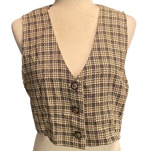 Erika Fashions Womens Vintage Button V-Neck Plaid Vest